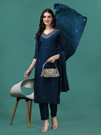 Hand Embroidered Kurta With Pant & Dupatta, Multicolor - Hiral Fashion - Distacart