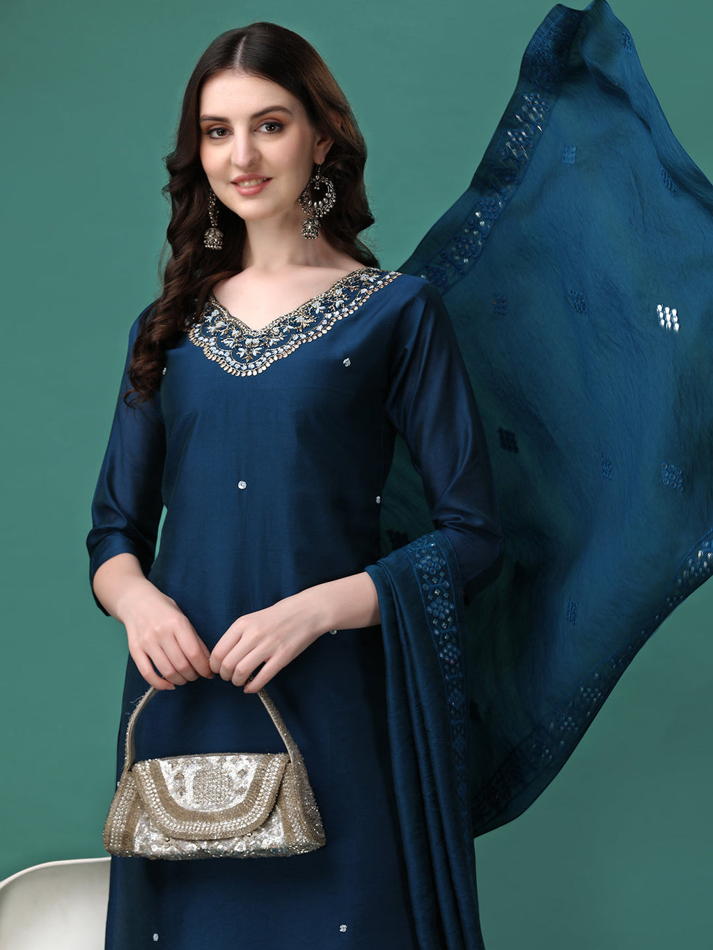 Hand Embroidered Kurta With Pant & Dupatta, Multicolor - Hiral Fashion - Distacart