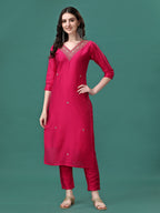 Hand Embroidered Kurta With Pant & Embroidered Dupatta, Multicolor - Hiral Fashion