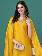 Hand Embroidered Kurta With Pant & Embroidered Dupatta, Multicolor - Hiral Fashion
