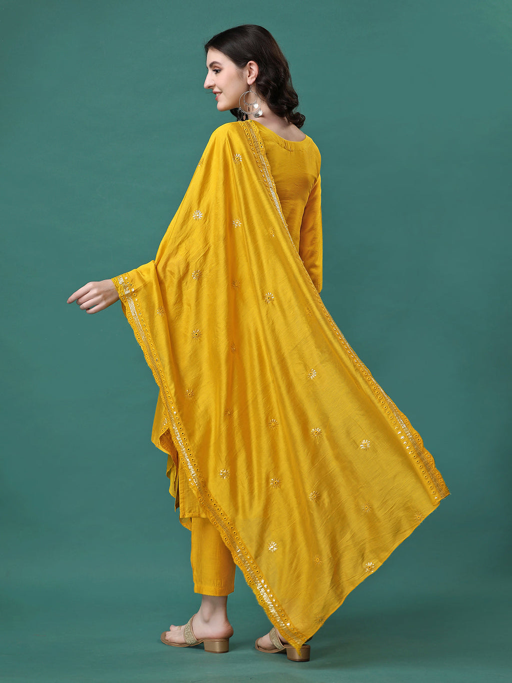 Hand Embroidered Kurta With Pant & Embroidered Dupatta, Multicolor - Hiral Fashion