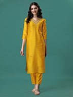 Hand Embroidered Kurta With Pant & Embroidered Dupatta, Multicolor - Hiral Fashion