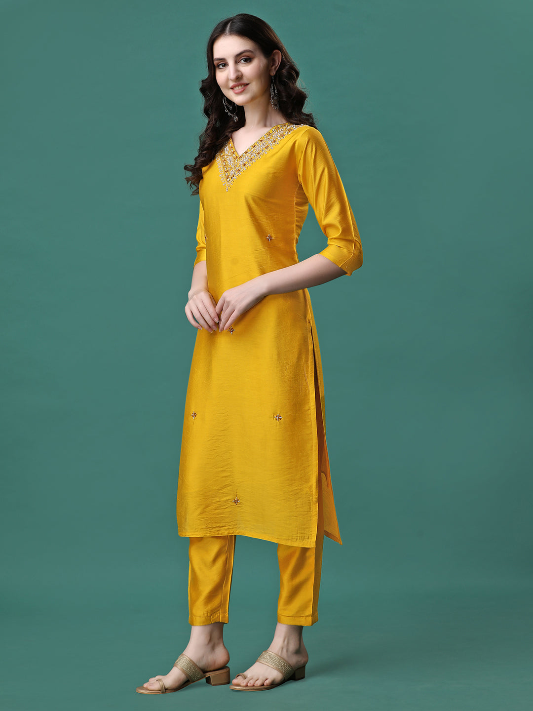 Hand Embroidered Kurta With Pant & Embroidered Dupatta, Multicolor - Hiral Fashion