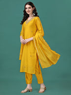 Hand Embroidered Kurta With Pant & Embroidered Dupatta, Multicolor - Hiral Fashion