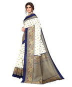 Vamika white & navy Printed Art Silk Saree