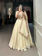 Vastranavya Exquisitely Sequins And Thread Embroidered Georgette Lehenga Choli - Off White