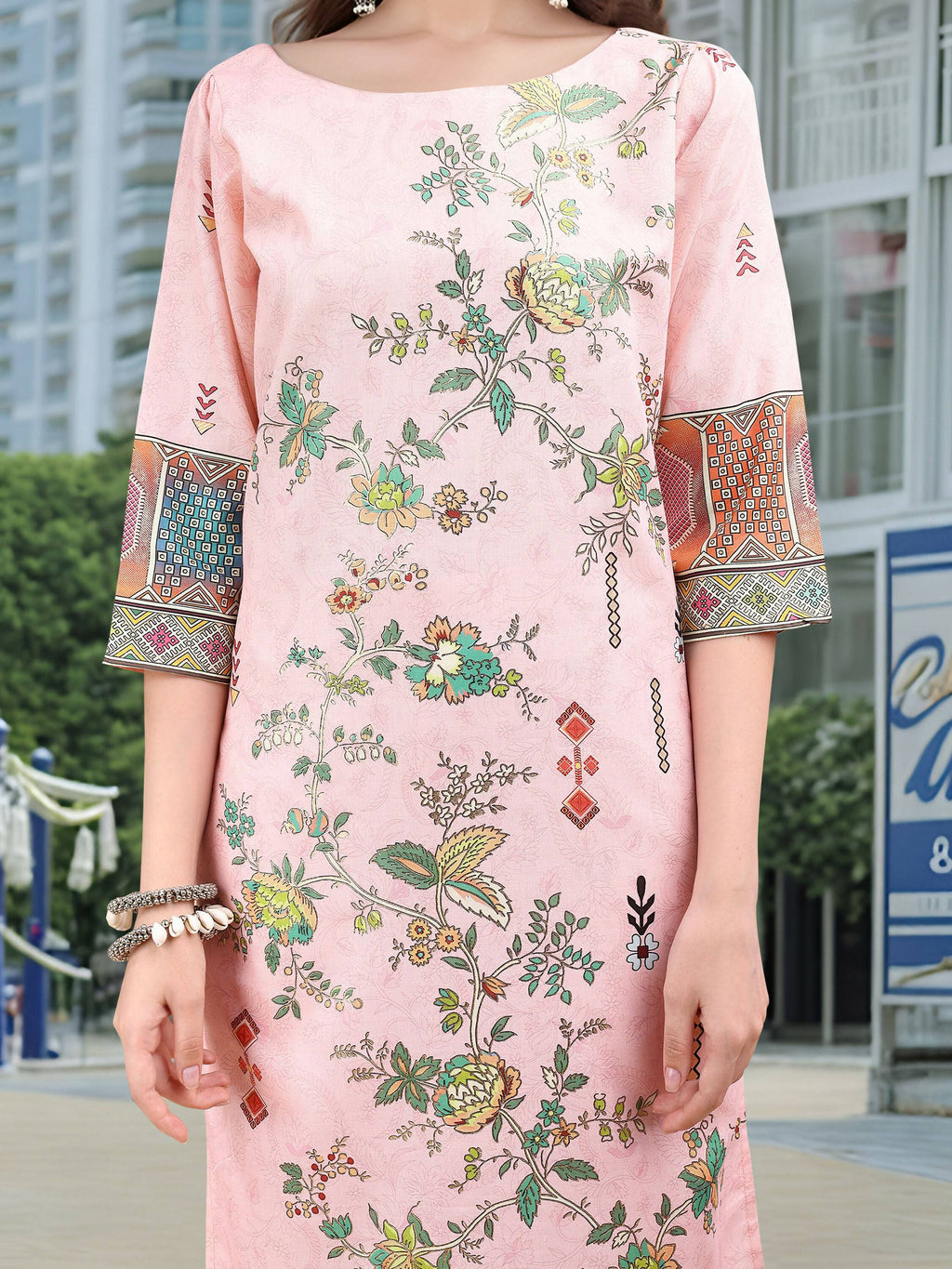 Joban Fashion Pink Position Digital Print With Position Foil Kurta Set - Distacart