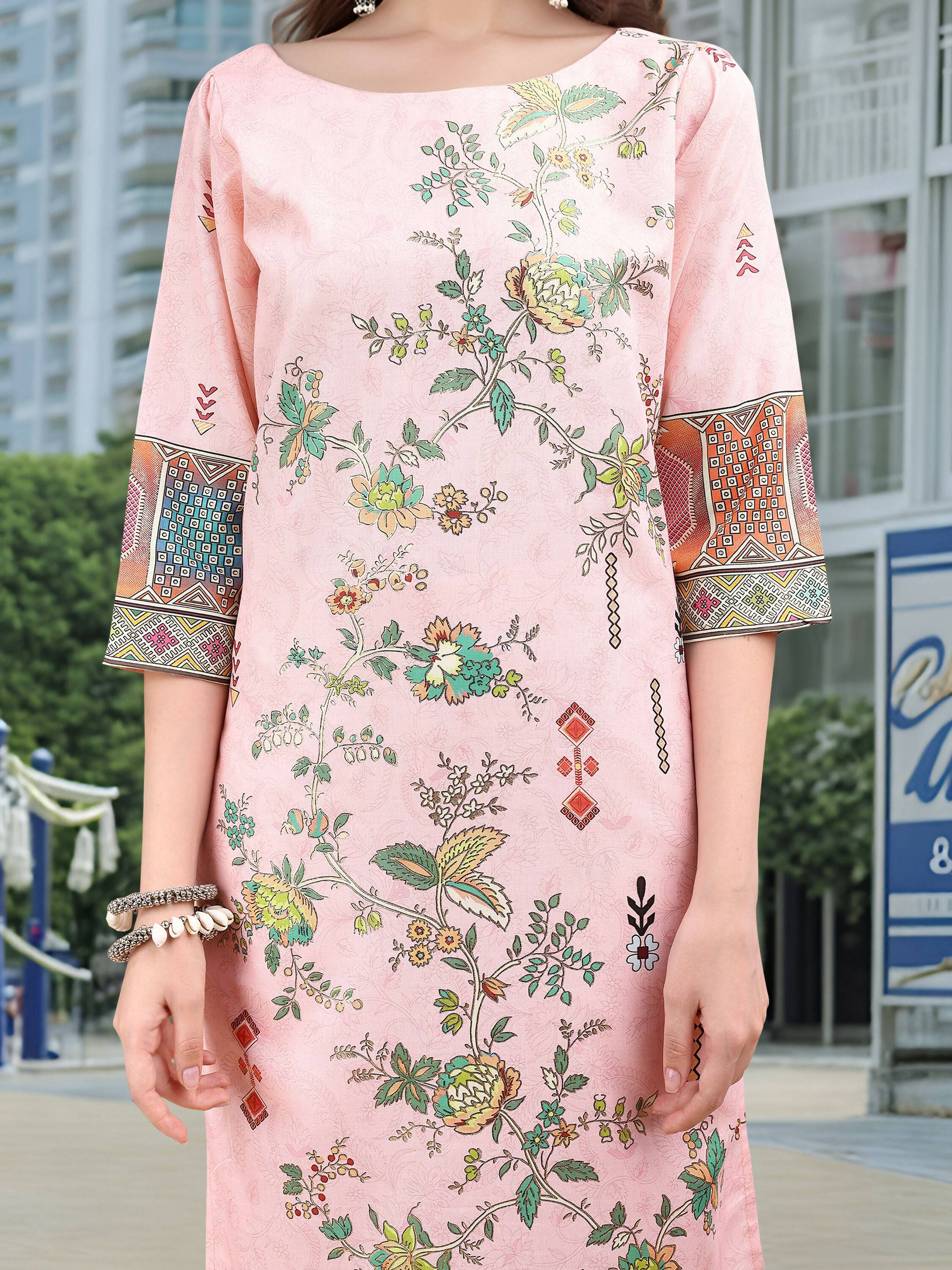 Joban Fashion Pink Position Digital Print With Position Foil Kurta Set - Distacart