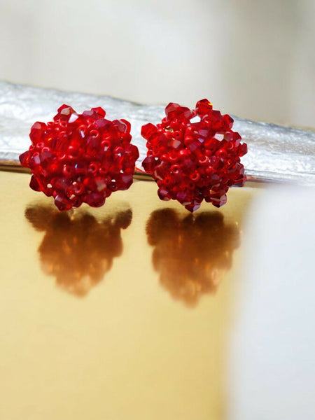 Inhanns Small Statement Studs Earrings - Red