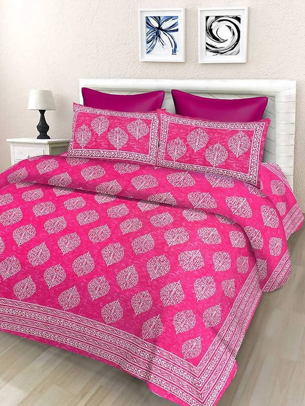 Vamika Printed Cotton Pink Bedsheet With Pillow Covers (LEOC_2_PINK)