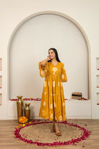 Joban Fashion Mustard Yellow Tie & Dye Cotton Dress - Distacart