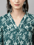 FIORRA Women's Teal Green Cotton A-Line Kurta Set