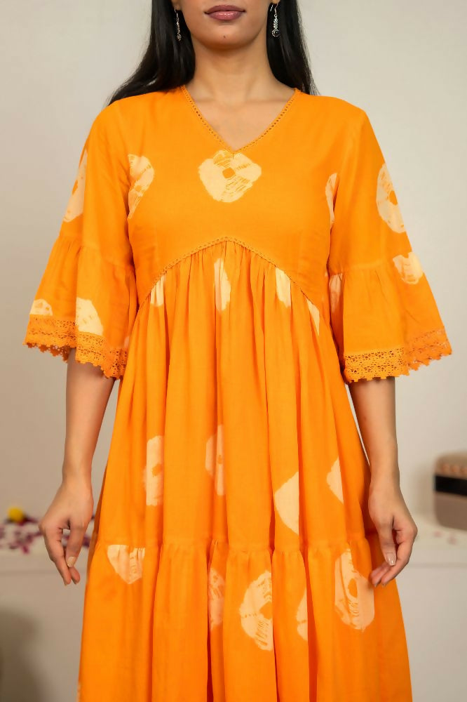 Joban Fashion Orange Tie & Dye Cotton Dress - Distacart