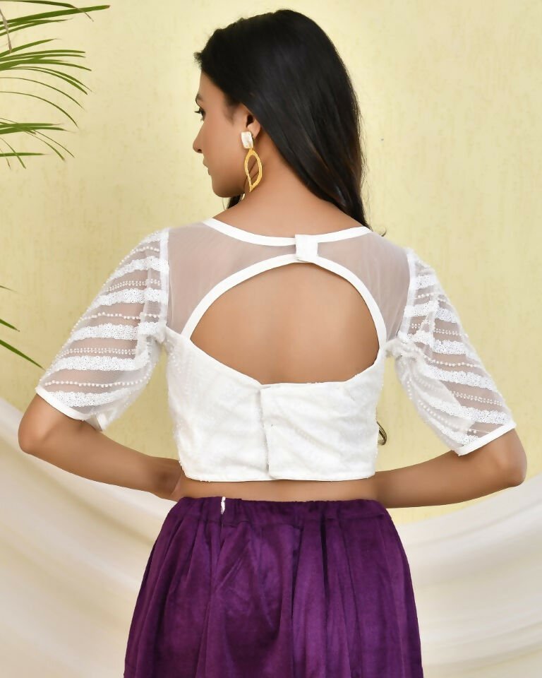 Amodini Designer Studio Heavy Work White Pearl Padded Blouse