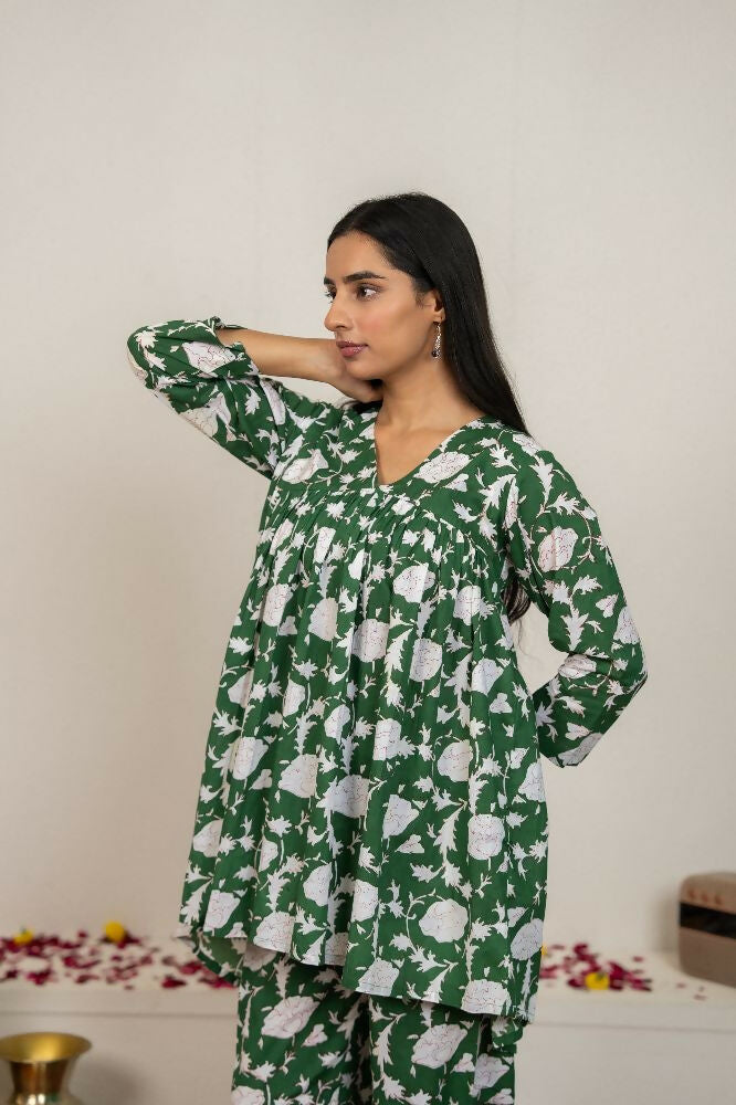 Joban Fashion Green Hand Block Printed Cotton Co-Ord Set - Distacart