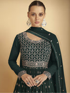 Myra Dark Green Georgette Embroidered Sharara Suit