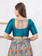 Joban Fashion Peacock-Blue Dupion Silk Elbow Sleeveless Front Open Blouse