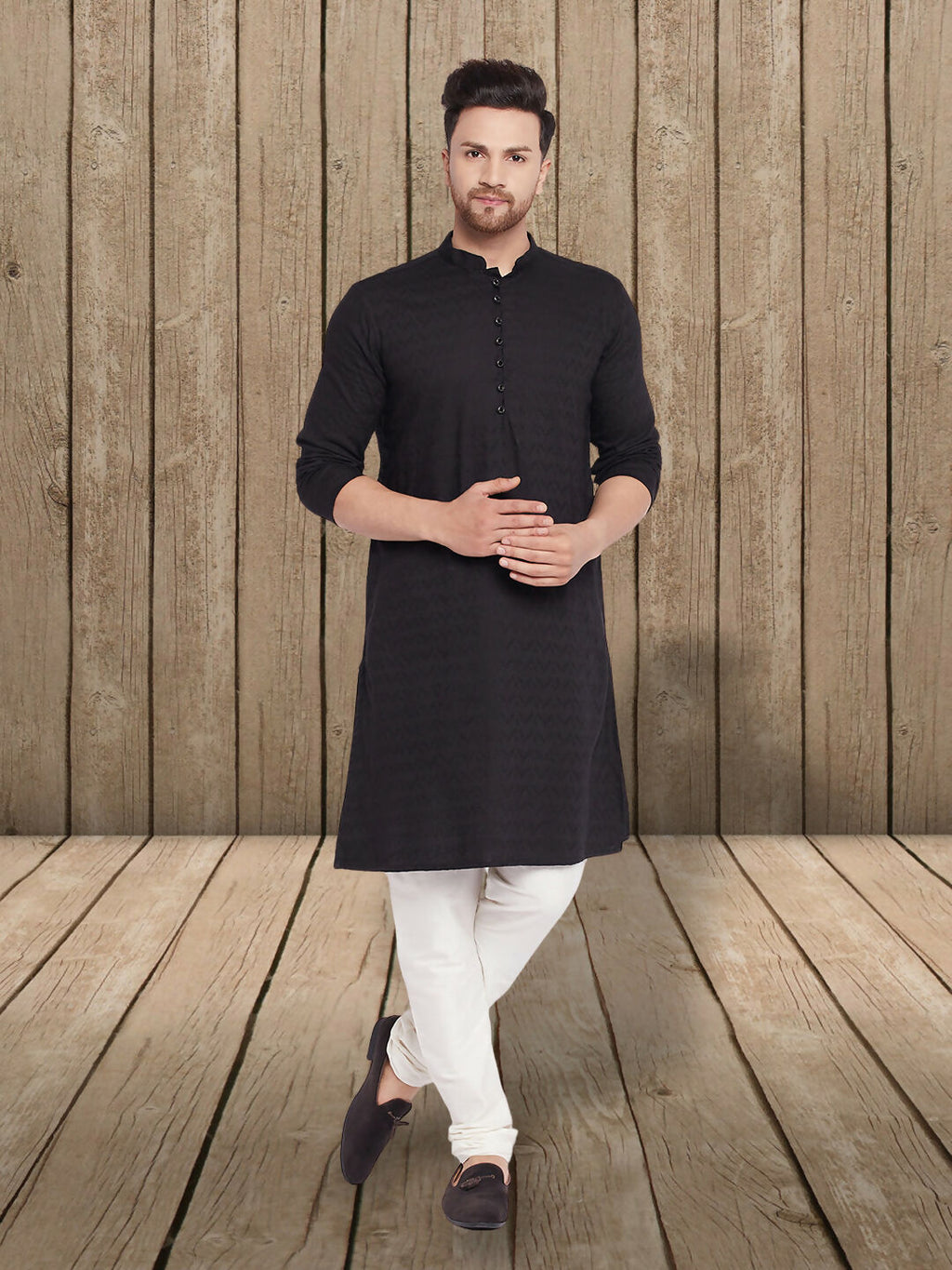 Even Apparels Men's Rayon Embroided Black Kurta