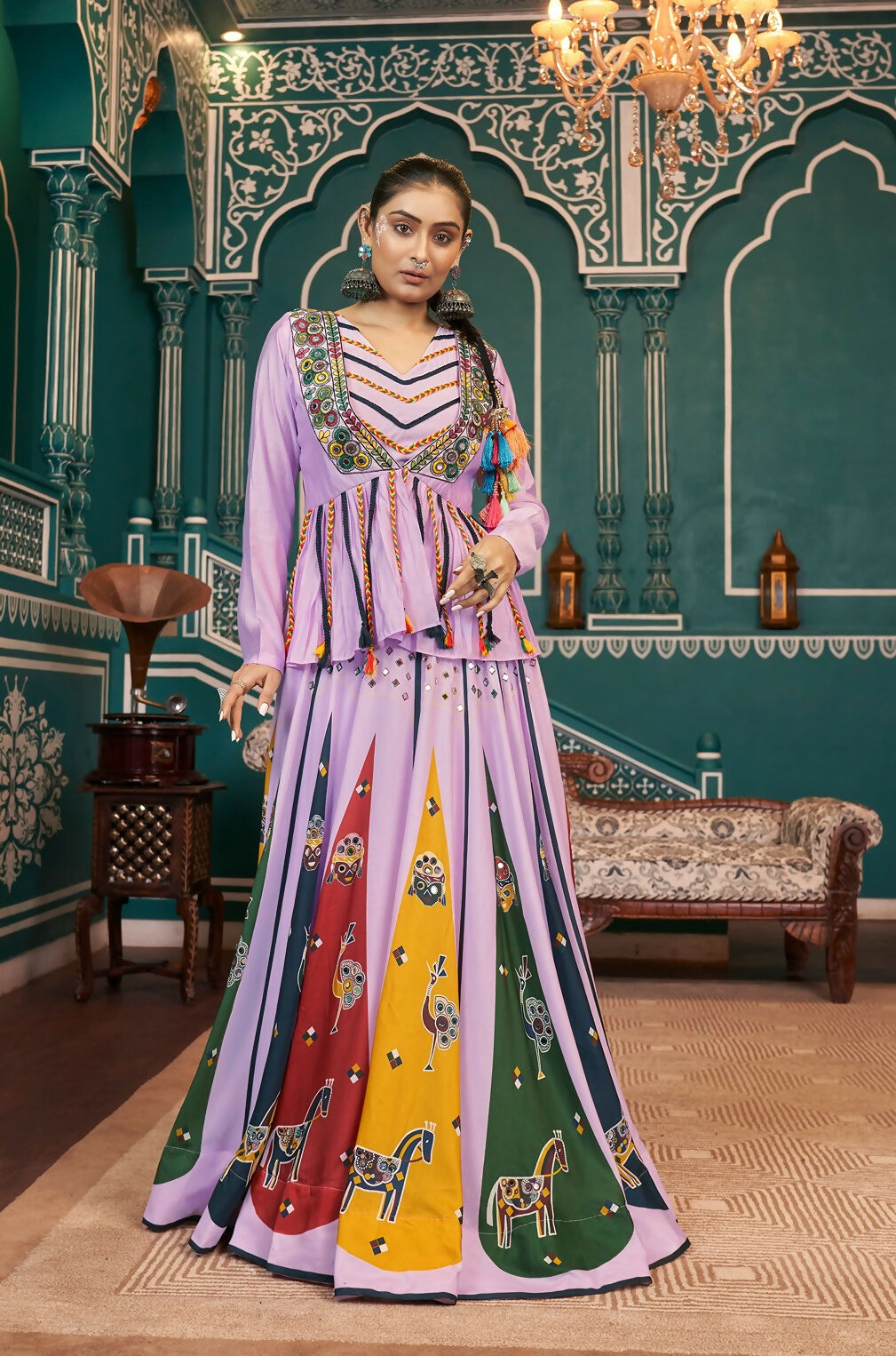 AI Fashion Lavender Poly Maska Silk Designer Navratri Lehenga Choli Collection