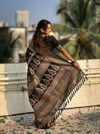 Black Pashmina Silk Wevon Kashmiri Meenakari Designer Saree with Unstitched Blouse - Vandini