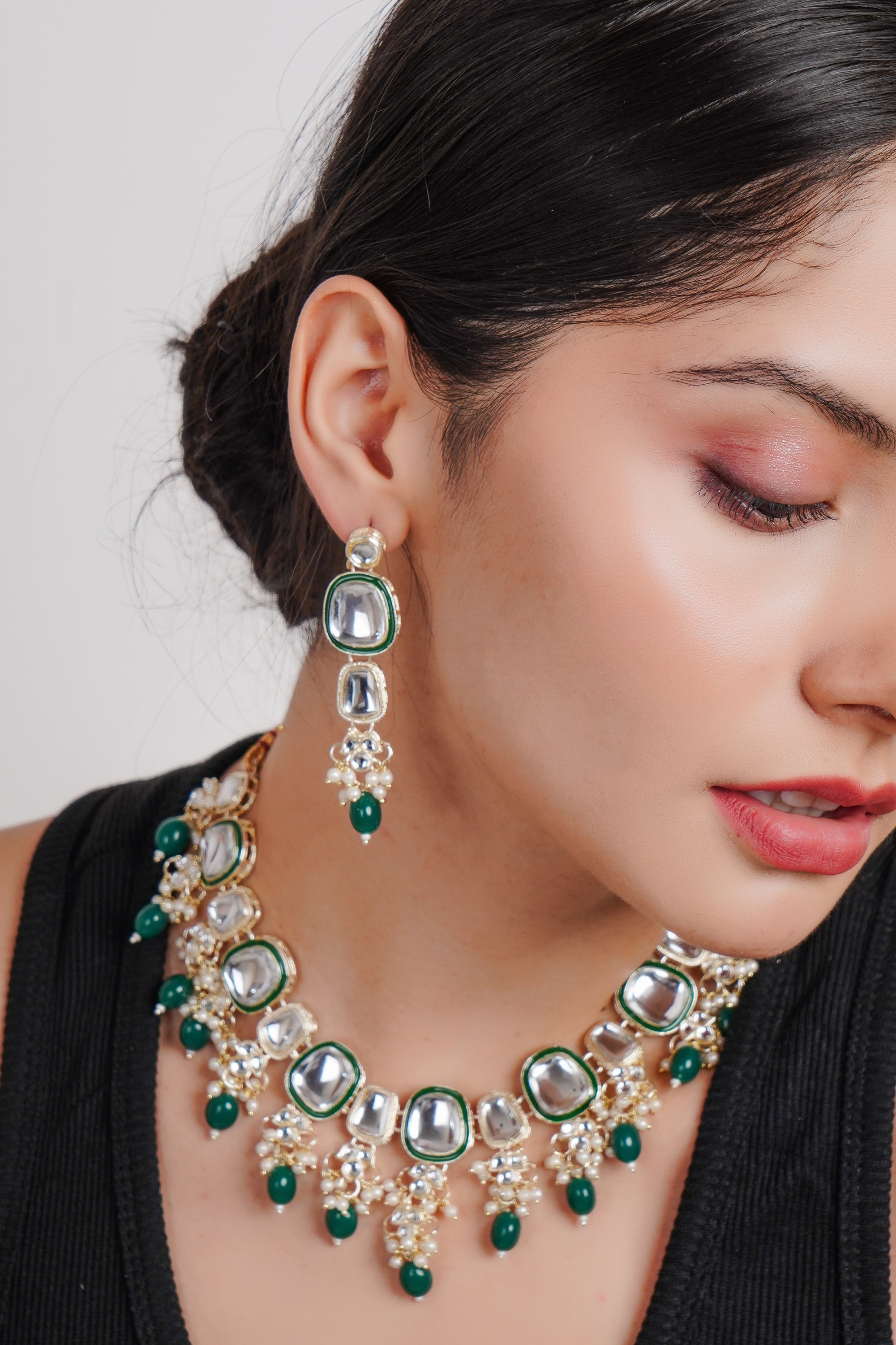 Divisha Alloy Gold-plated Green Fashion Jewellery Set