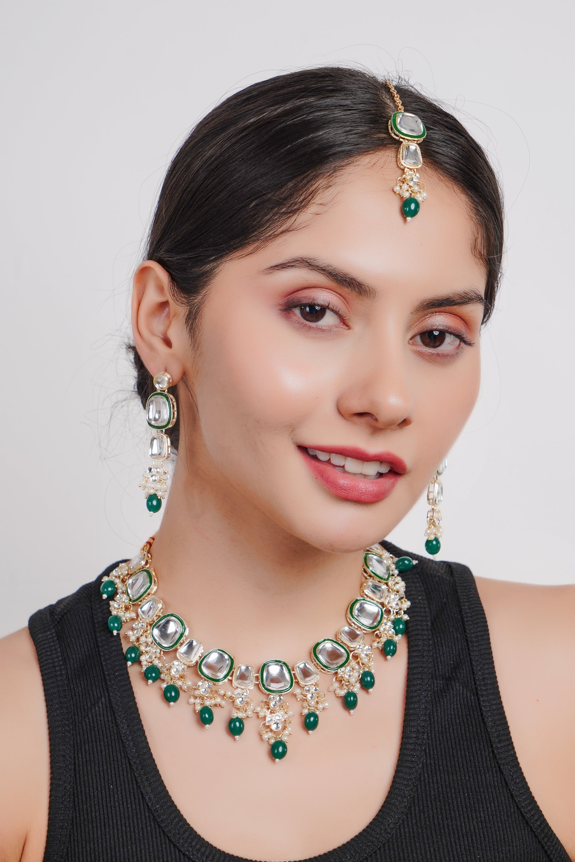 Divisha Alloy Gold-plated Green Fashion Jewellery Set