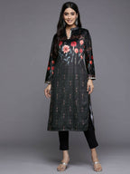 Ahalyaa Women Black & Red Floral Printed Gotta Patti Floral Velvet Kurta - Distacart