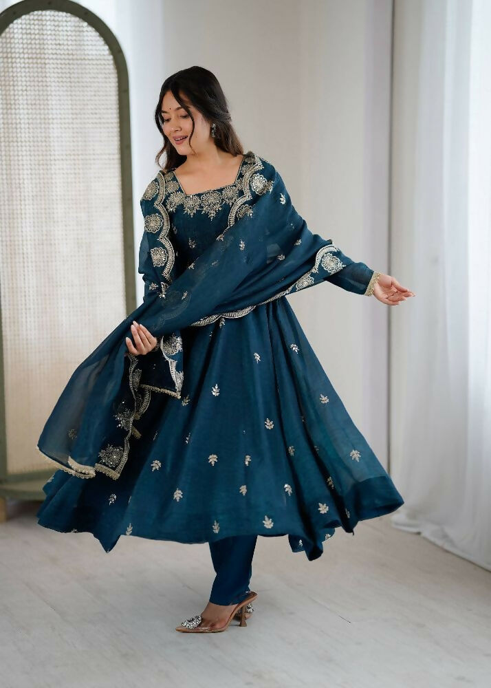 Teeya Creation Morepeach Color Crunchy Silk Embroidery Work Wedding Wear Gown - Distacart