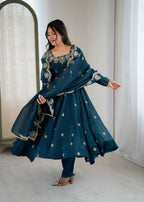 Teeya Creation Morepeach Color Crunchy Silk Embroidery Work Wedding Wear Gown - Distacart