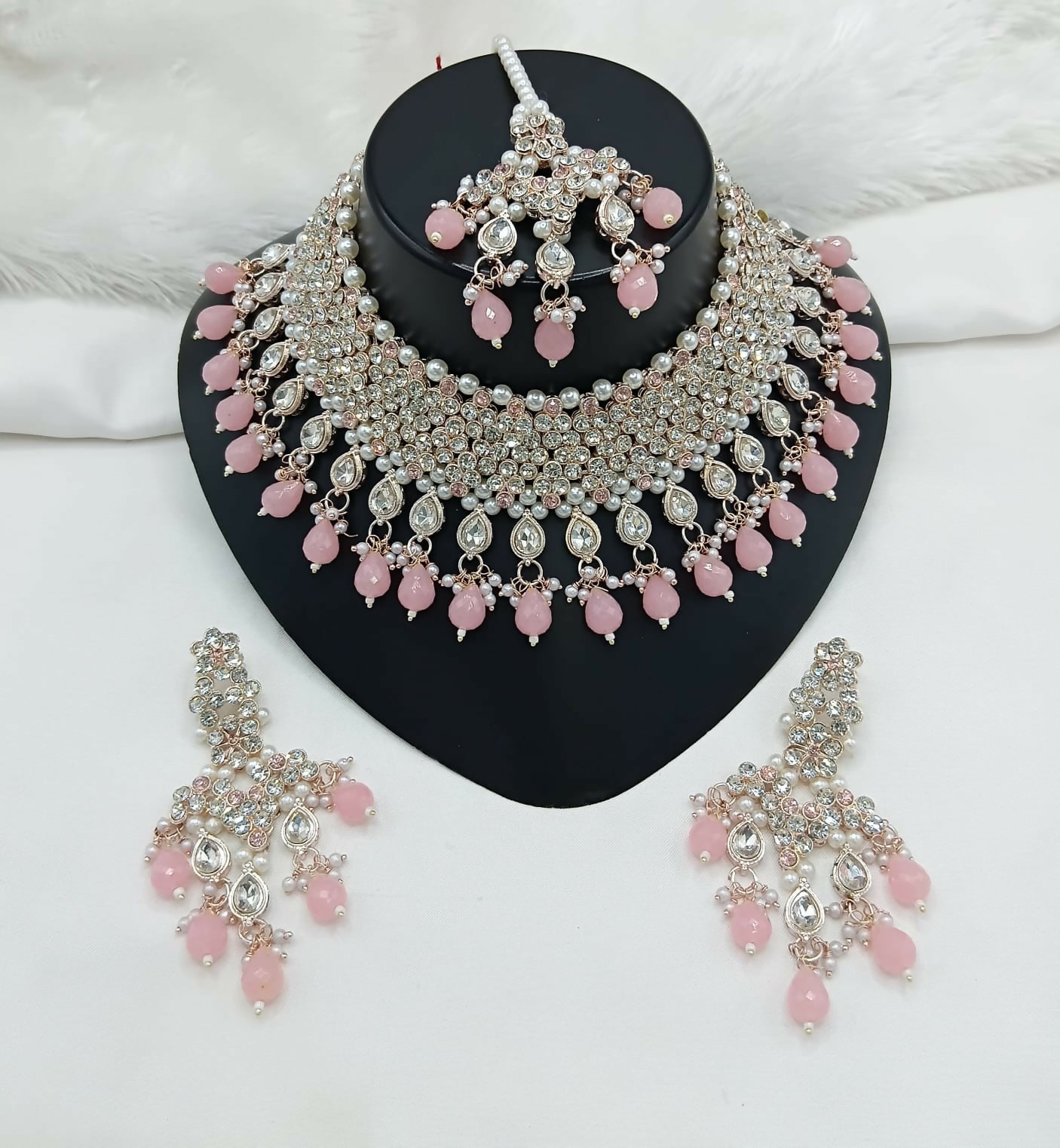 Joban Fashion Women Pink Stone Work Necklace Set - Distacart