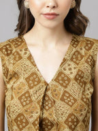 FIORRA Women's Brown Cotton A-Line Kurta Palazzo Set