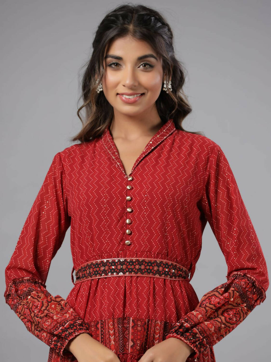 Juniper Women Rust Georgette Printed Tiered Maxi Dress - Distacart