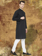 Even Apparels Men's Pure Cotton Black Kurta
