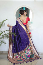 Voilet Woven Jacquard Designer Embroidery Work Party Wear Saree - Parampara