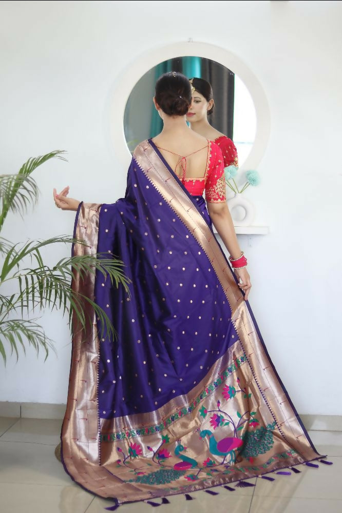 Voilet Woven Jacquard Designer Embroidery Work Party Wear Saree - Parampara