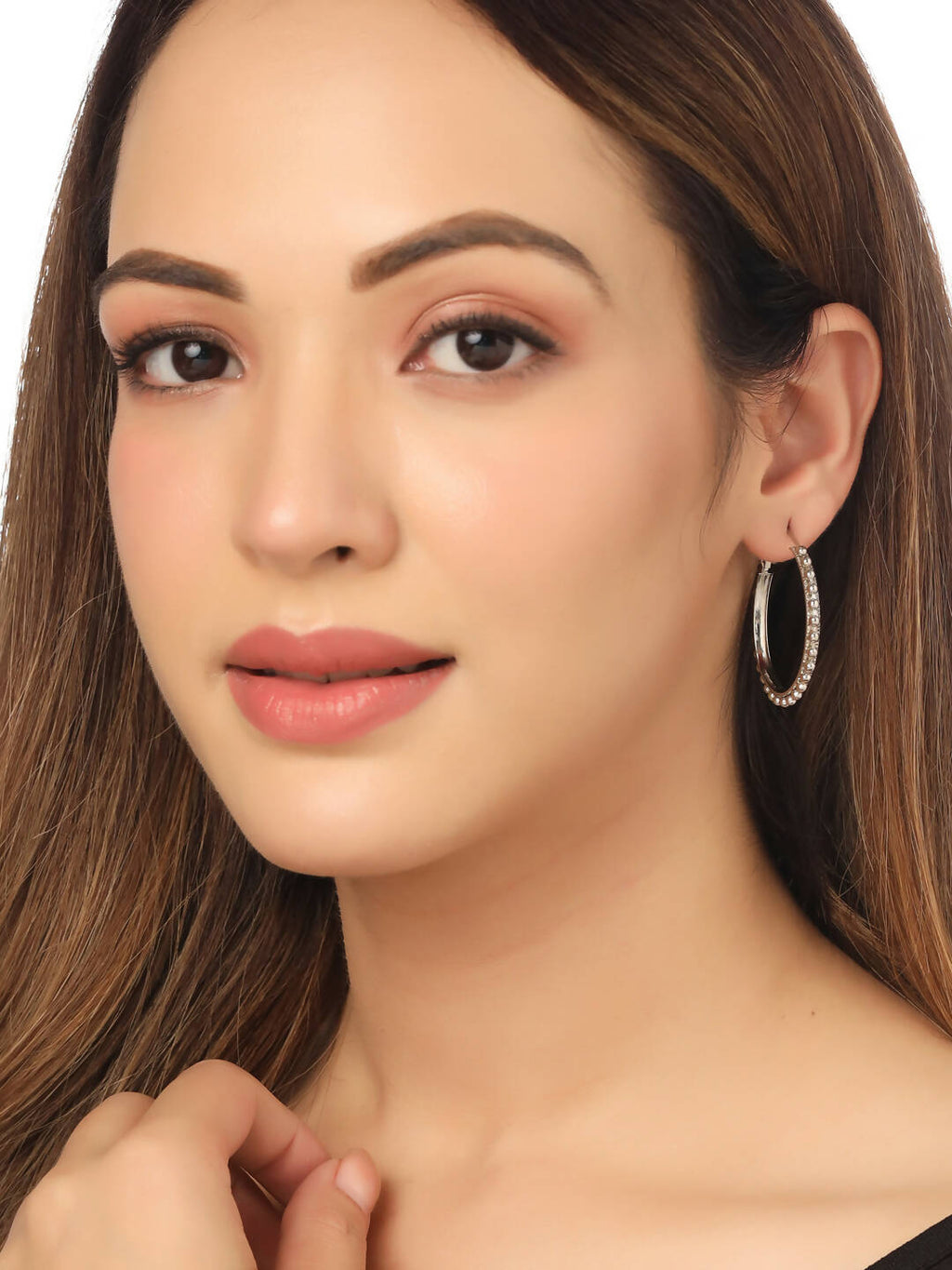 NVR Women Silver Toned Beaded Circular Earrings - Distacart