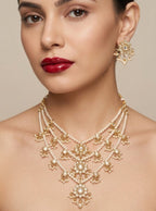 Jewel City Traditional Kundan & Pearl Layered Necklace Set - Handcrafted Ethnic Jewellery for Weddings - Distacart