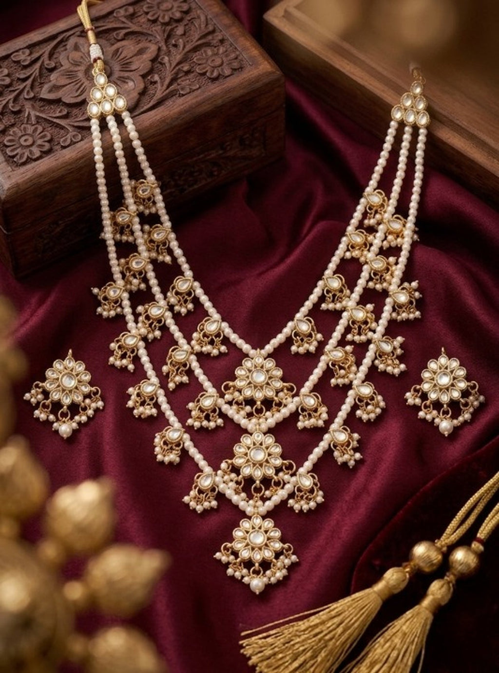 Jewel City Traditional Kundan & Pearl Layered Necklace Set - Handcrafted Ethnic Jewellery for Weddings - Distacart