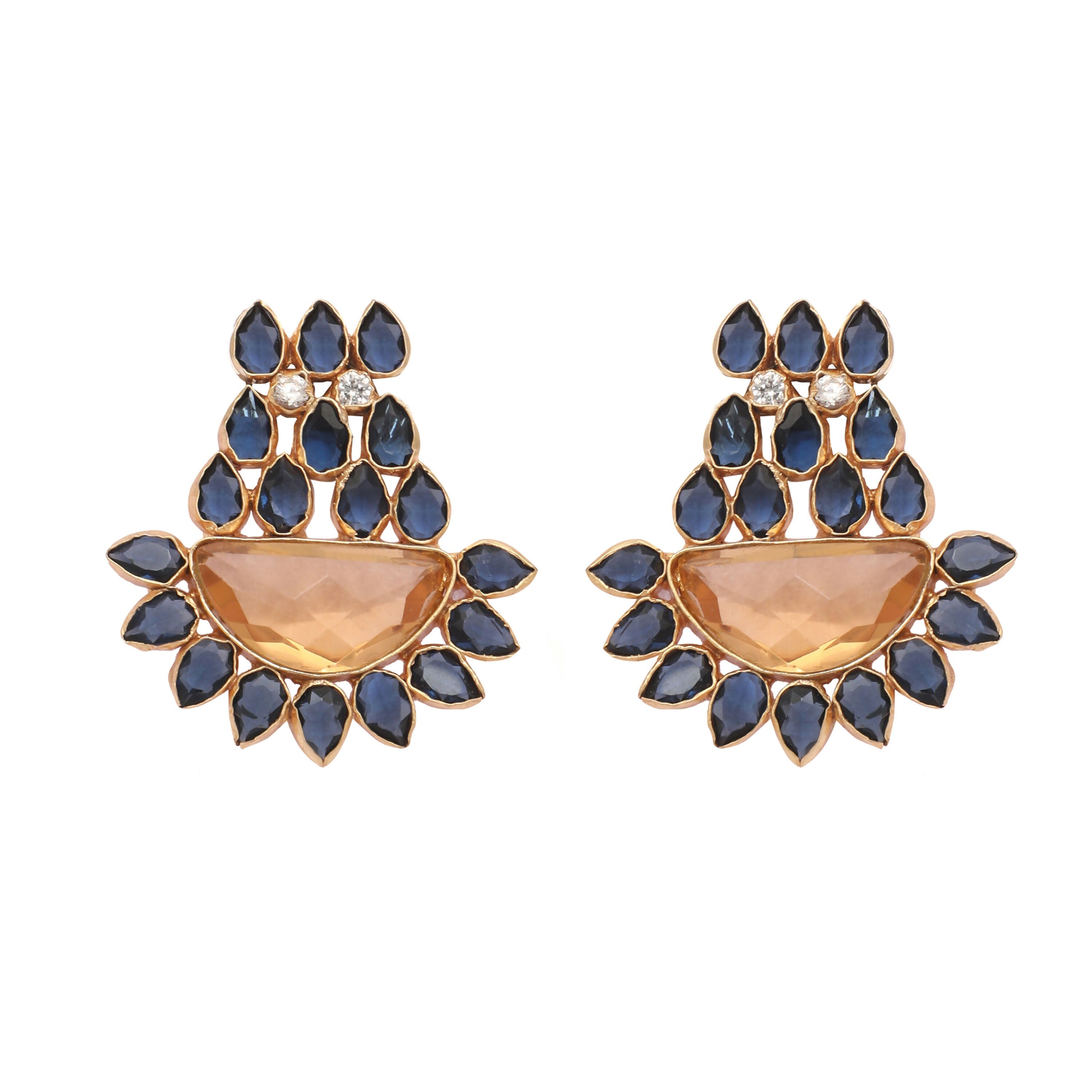 Nuyug 22K Gold Plated Crystal Studded Contemporary Floral Shaped Stud Earrings - Distacart