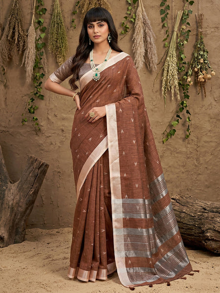 Shree Shyam Fashion Brown Linen Cotton Saree