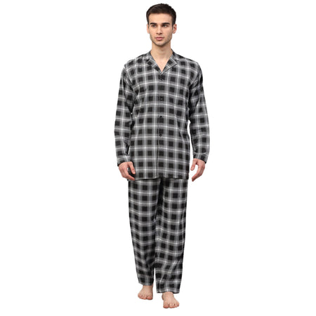 Jainish Men Black & White Checked Night suit