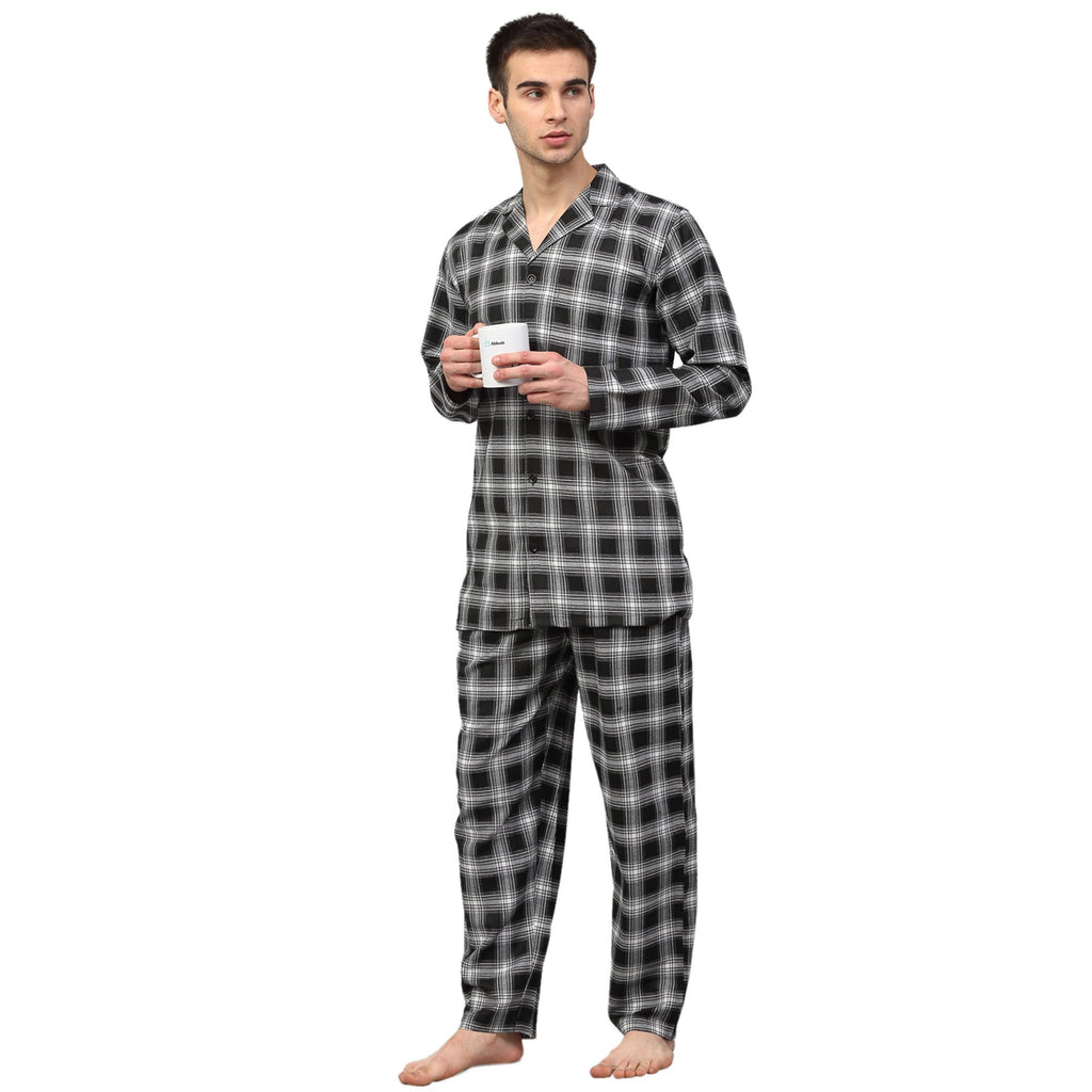 Jainish Men Black & White Checked Night suit ( GNS 001Blackxxx ) - Distacart
