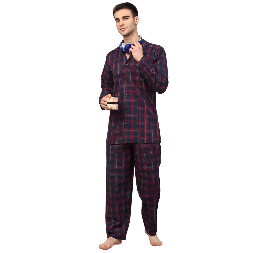 Jainish Men's Blue Checked Night Suits ( GNS 001Blue-Red ) - Distacart