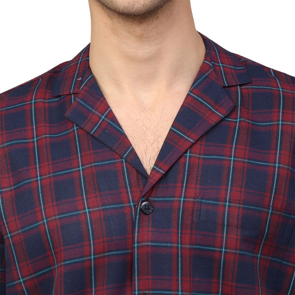 Jainish Men's Blue Checked Night Suits ( GNS 001Blue-Red ) - Distacart
