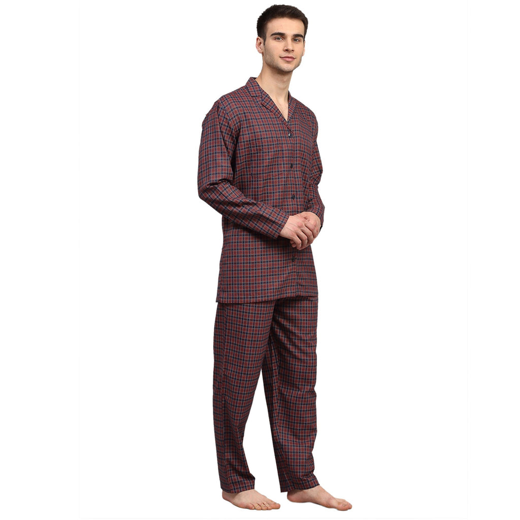 Jainish Men's Maroon Checked Night Suits ( GNS 001Maroon ) - Distacart