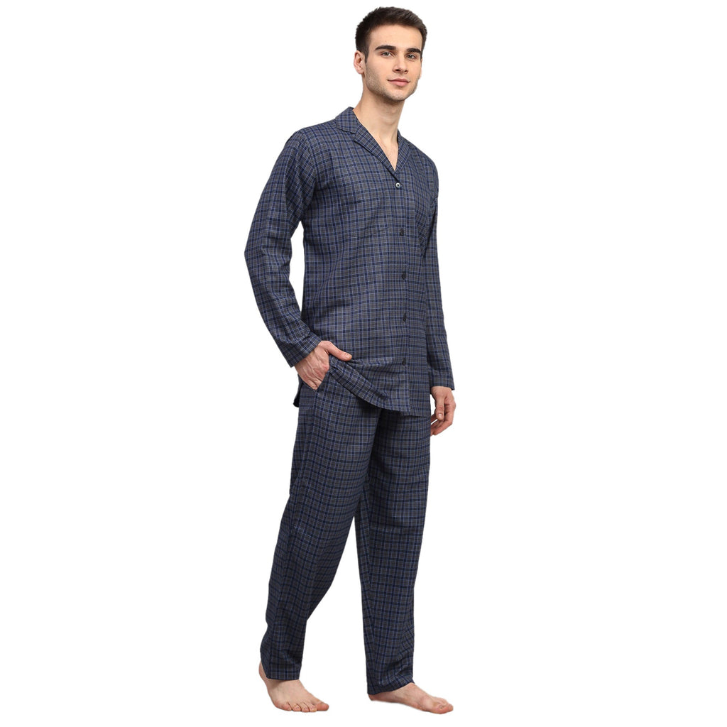 Jainish Men's Navy Blue Checked Night Suits ( GNS 001Navy-Grey ) - Distacart