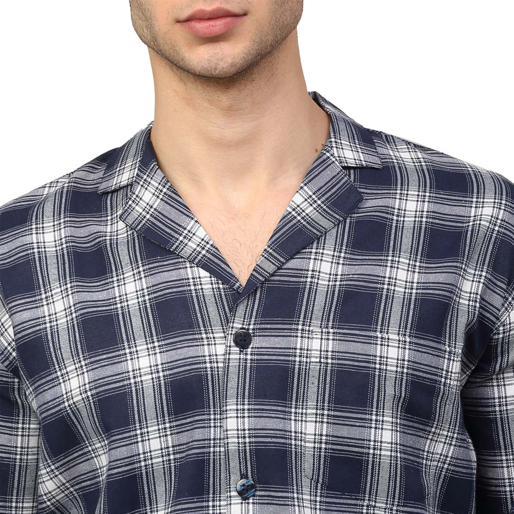 Jainish Men's Navy Blue Checked Night Suits ( GNS 001Navy-White ) - Distacart