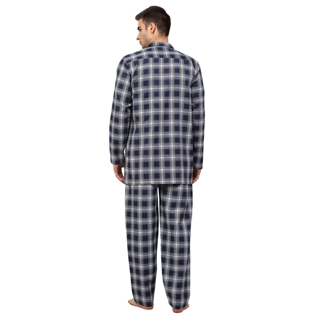Jainish Men's Navy Blue Checked Night Suits ( GNS 001Navy-White ) - Distacart