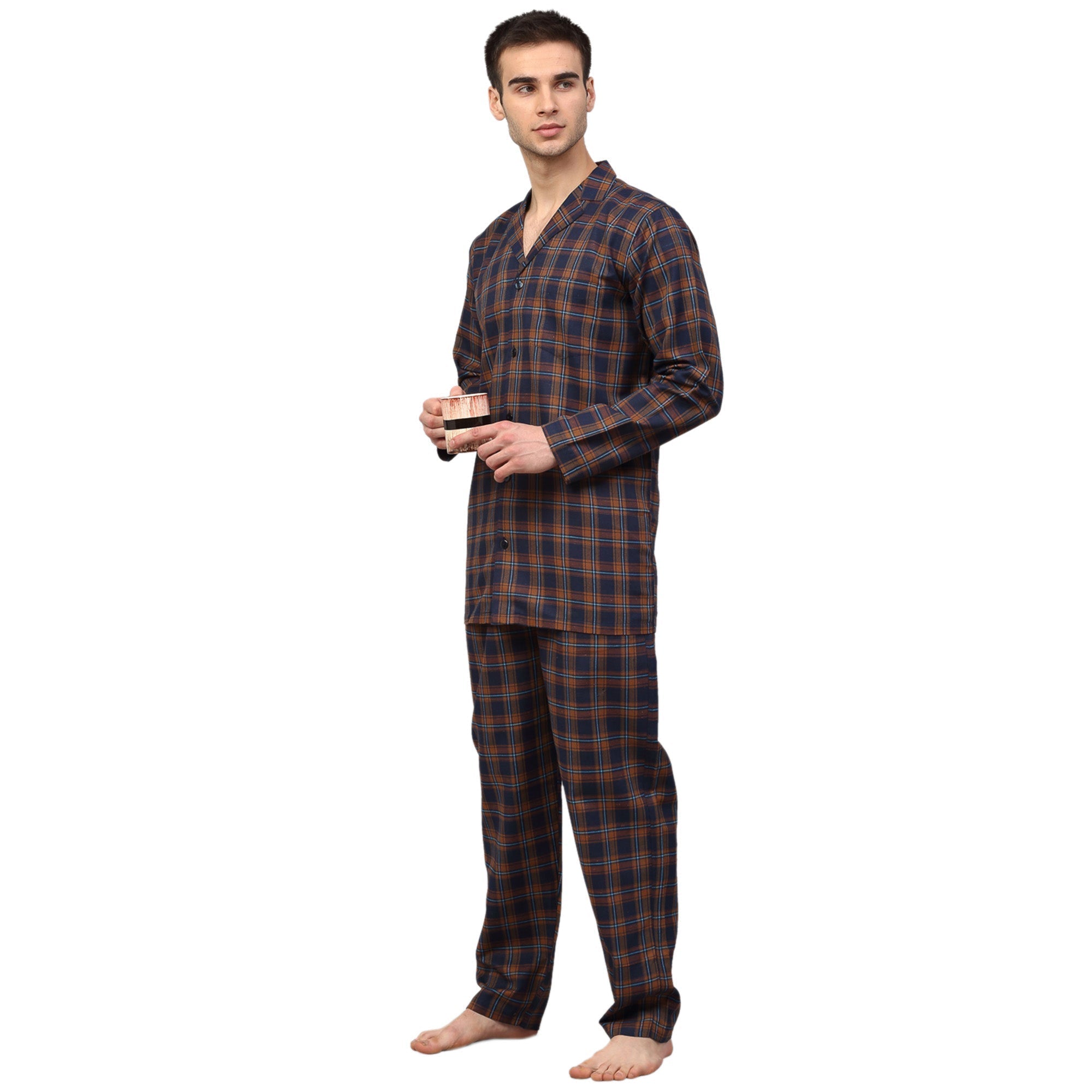 Jainish Men's Orange Checked Night Suits ( GNS 001Orange-Blue ) - Distacart