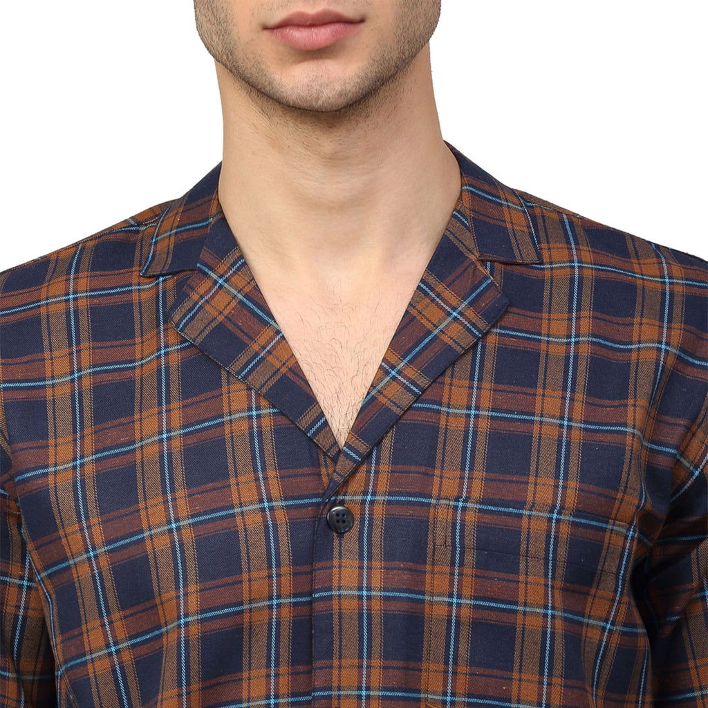 Jainish Men's Orange Checked Night Suits ( GNS 001Orange-Blue ) - Distacart